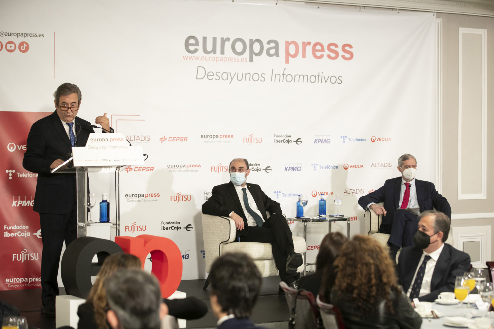 Javier Lambán, en el desayuno informativo de Europa Press en Madrid