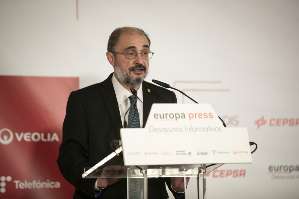Javier Lambán, en el desayuno informativo de Europa Press en Madrid