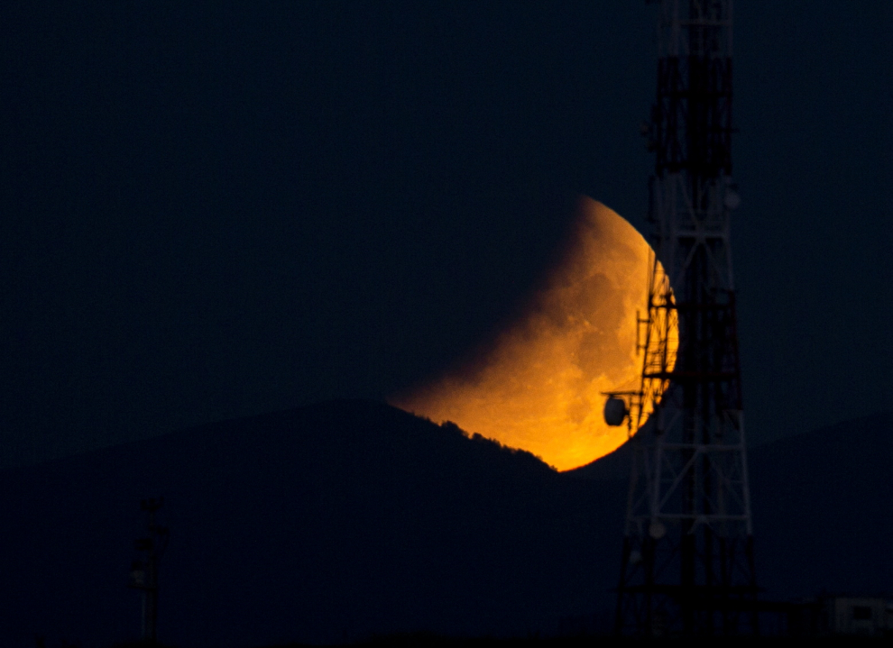 The moon is seen during lunar eclipse in Skopje