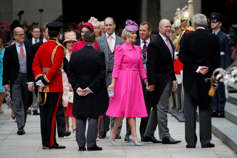 Anne, Princess Royal and her husband Timothy Laurence  leave following the National Service of Thanksgiving held at St Paul's Cathedral during the Queen's Platinum Jubilee celebrations in London, Britain, June 3, 2022. REUTERS/Peter Nicholls BRITAIN-ROYALS/PLATINUM-JUBILEE THANKSGIVING