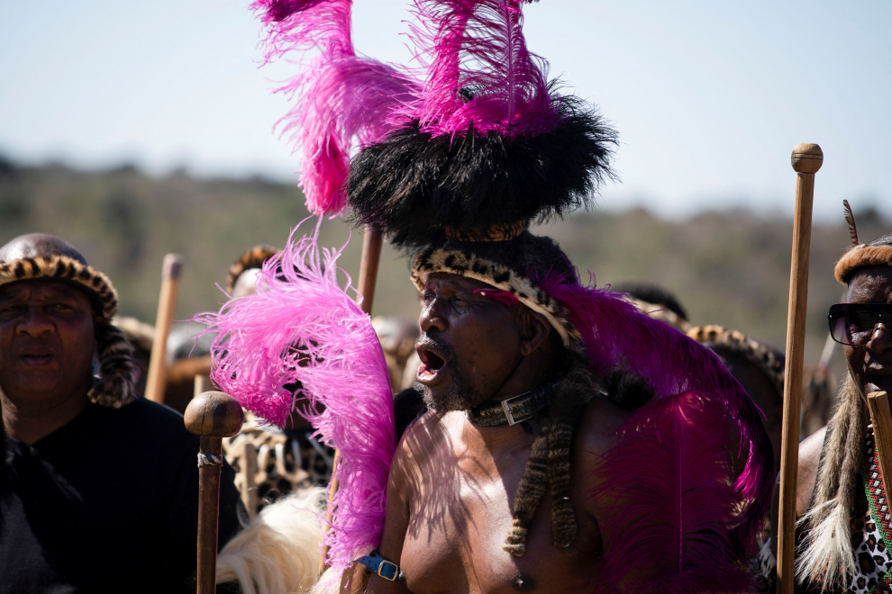 A Zulu warrior takes part in a traditional ceremony in honour of the new King