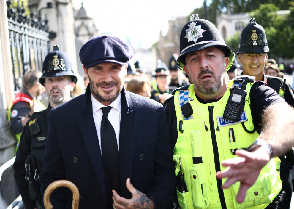 Former football player David Beckham leaves after paying his respects to Britain's Queen Elizabeth lying in state, following her death, in London, Britain September 16, 2022. REUTERS/Henry Nicholls BRITAIN-ROYALS/QUEEN
