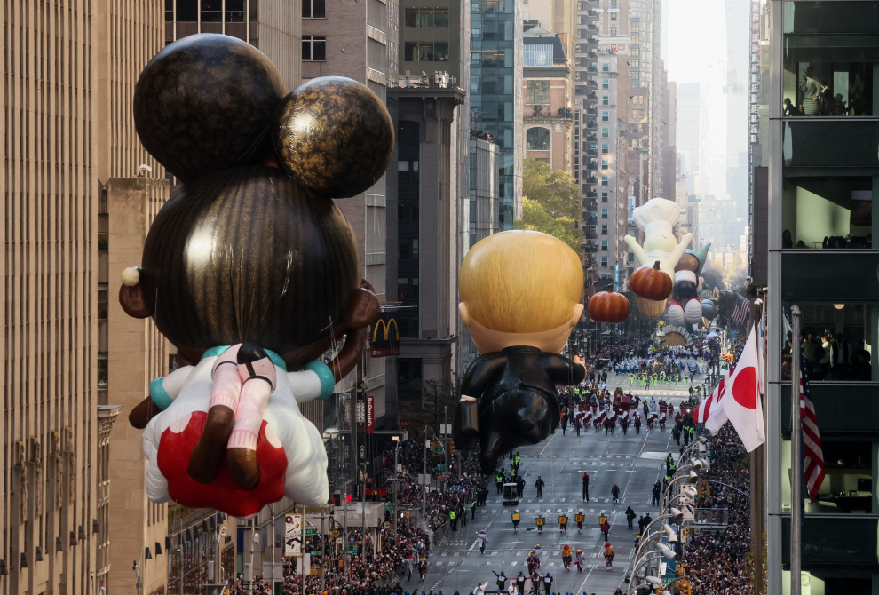 Grogu balloon flies during the 96th Macy's Thanksgiving Day Parade in Manhattan, New York City, U.S., November 24, 2022. REUTERS/Brendan McDermid USA-THANKSGIVING/PARADE