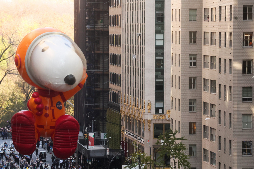 "Striker the U.S. Soccer Star" balloonicle is seen during the 96th Macy's Thanksgiving Day Parade in Manhattan, New York City, U.S., November 24, 2022. REUTERS/Andrew Kelly USA-THANKSGIVING/PARADE