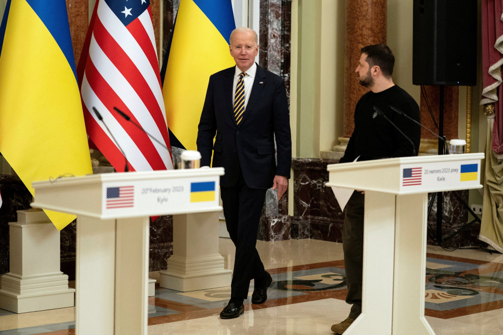 February 20, 2023, Ukraine, Ukraine, Ukraine: US President Joe Biden meets with Ukrainian President Volodymyr Zelensky in Kyiv, Ukraine on February 20, 2023. US President Joe Biden made a surprise trip to Kyiv ahead of the first anniversary of Russias invasion of Ukraine,Image: 757335648, License: Rights-managed, Restrictions: , Model Release: no, Credit line: President Of Ukraine / Zuma Press / ContactoPhoto.Editorial licence valid only for Spain and 3 MONTHS from the date of the image, then delete it from your archive. For non-editorial and non-licensed use, please contact EUROPA PRESS...20/02/2023[[[EP]]]