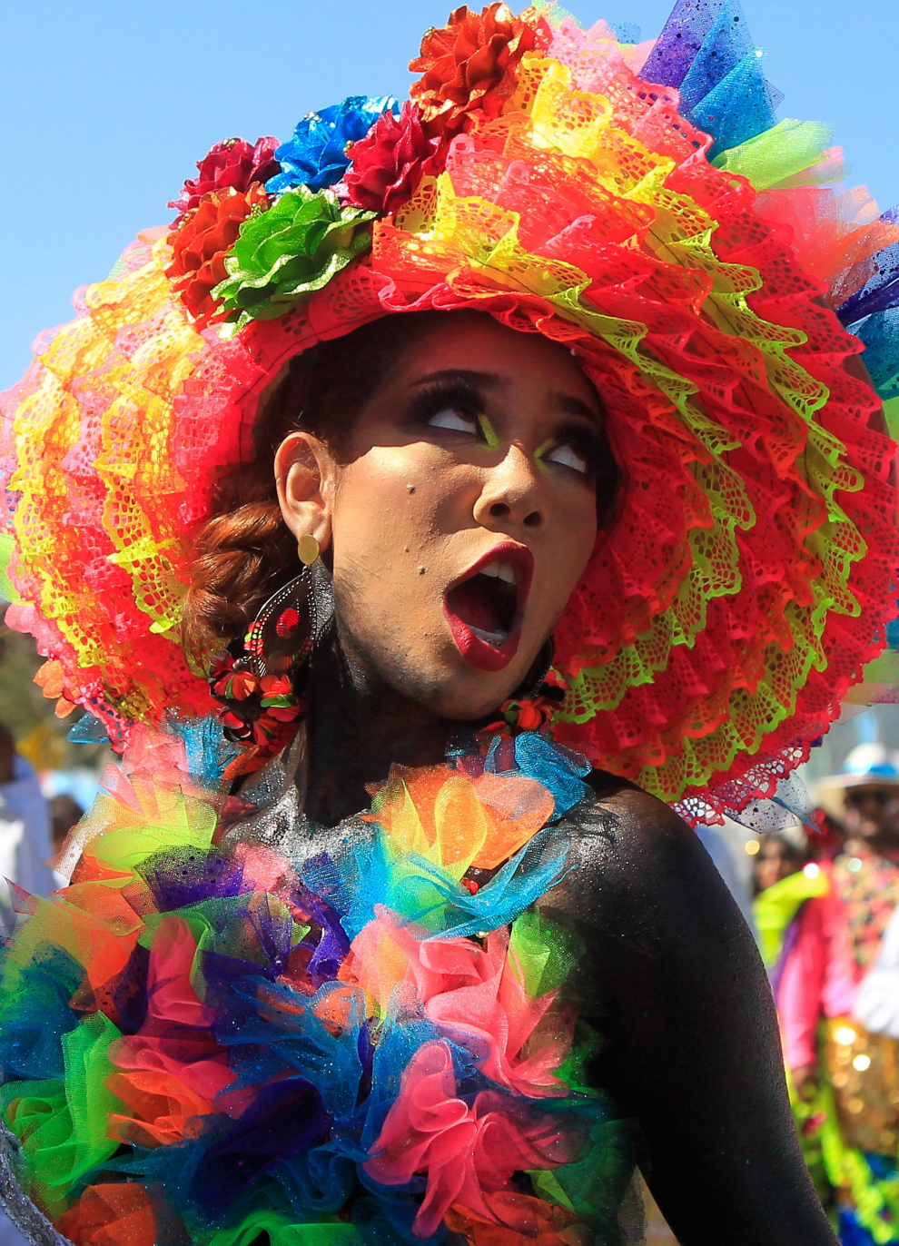 Miembros de una comparsa, en el desfile de carnaval de Barranquilla (Colombia).