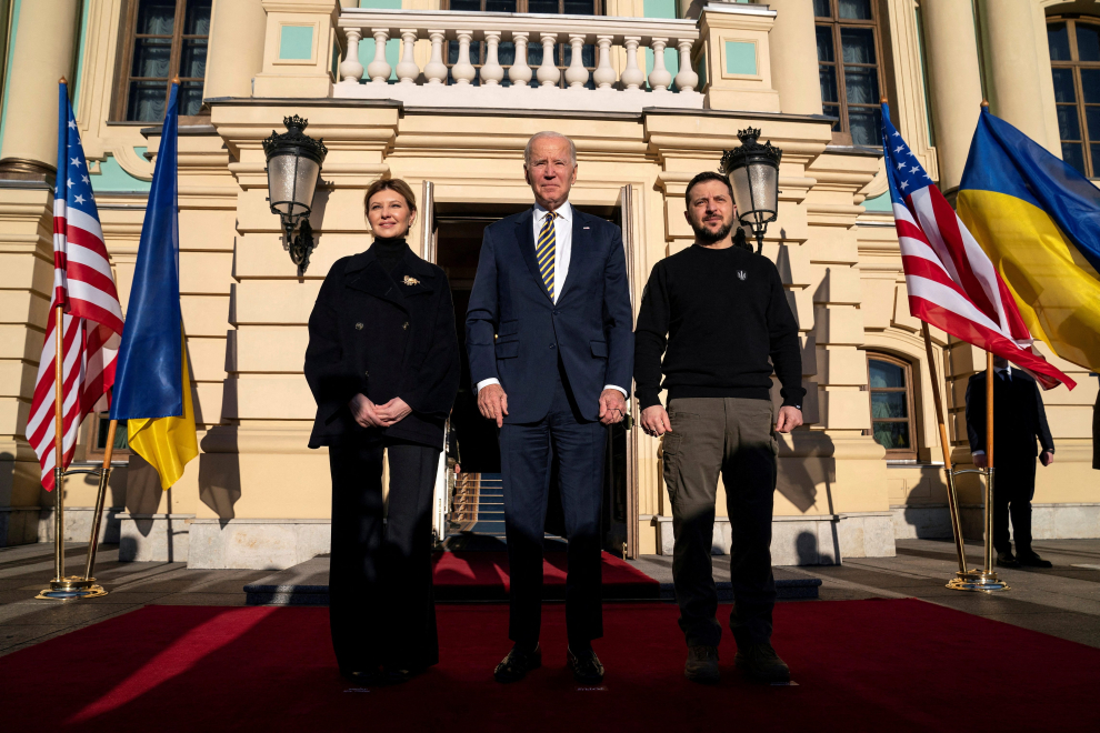 U.S. President Joe Biden meets with Ukrainian President Volodymyr Zelenskiy at Mariinsky Palace on an unannounced visit, in Kyiv, Ukraine, February 20, 2023.  Evan Vucci/Pool via REUTERS UKRAINE-CRISIS/BIDEN