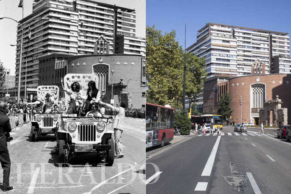 A la izquierda, desfile de las majas internacionales por el paseo de Pamplona.