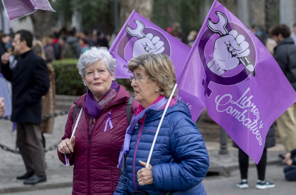 Supporters of the March of the 8M Commission take part in a protest to mark International Women's Day in Madrid, Spain, March 8, 2023. REUTERS/Juan Medina WOMENS-DAY/SPAIN