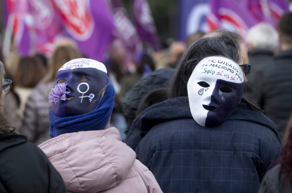 Supporters of the March of the 8M Commission take part in a protest to mark International Women's Day in Madrid, Spain, March 8, 2023. REUTERS/Juan Medina WOMENS-DAY/SPAIN