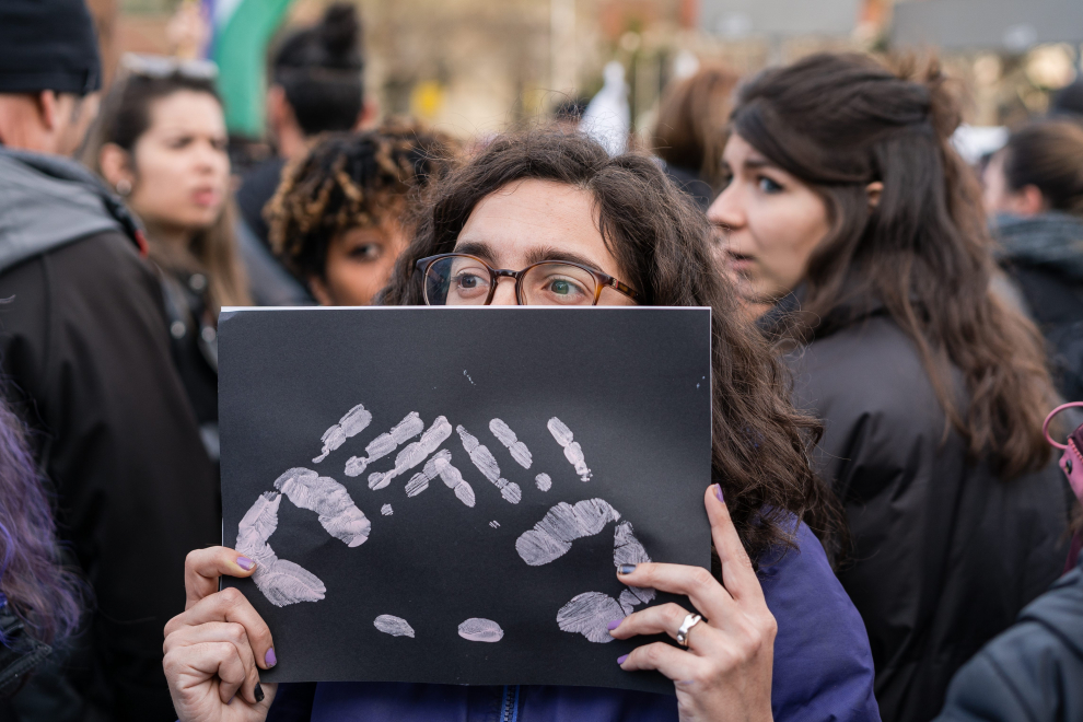 Supporters of the March of the 8M Commission take part in a protest to mark International Women's Day in Madrid, Spain, March 8, 2023. REUTERS/Juan Medina WOMENS-DAY/SPAIN