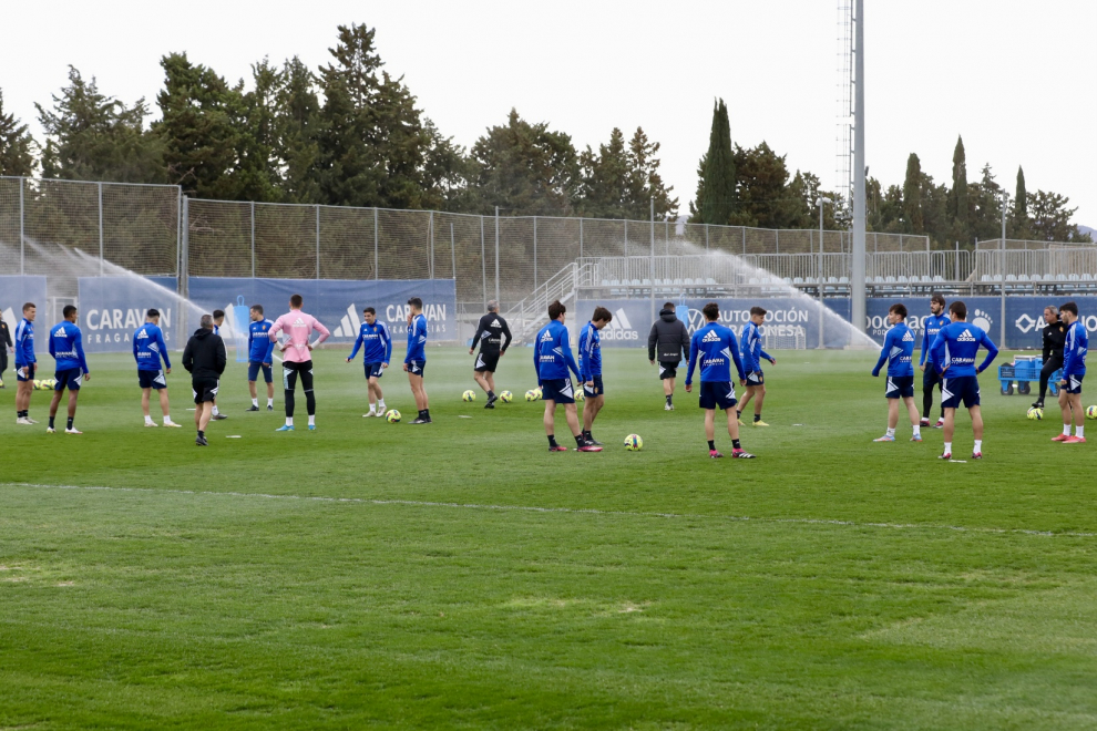 Entrenamiento del Real Zaragoza previo al partido contra el Albacete.