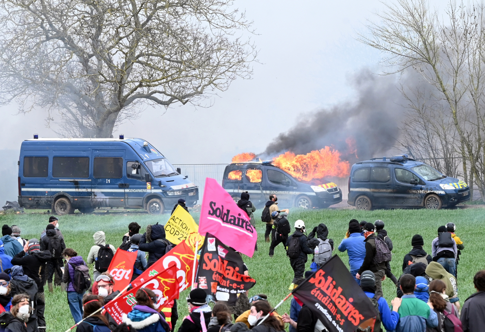 Clashes erupt during protest against new water storage infrastructure for agricultural industry in western France