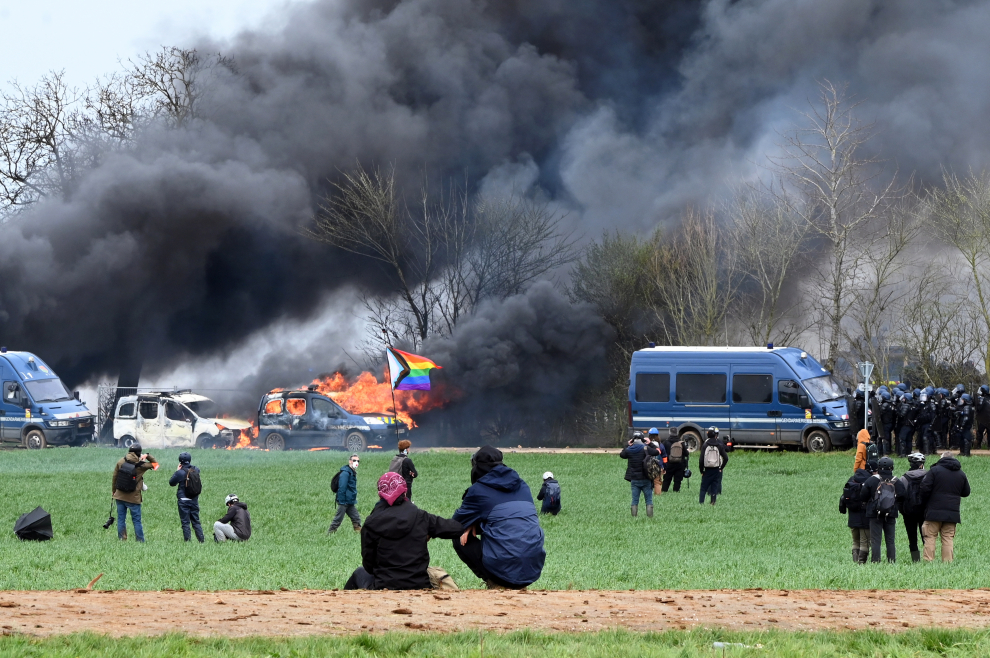 Clashes erupt during protest against new water storage infrastructure for agricultural industry in western France