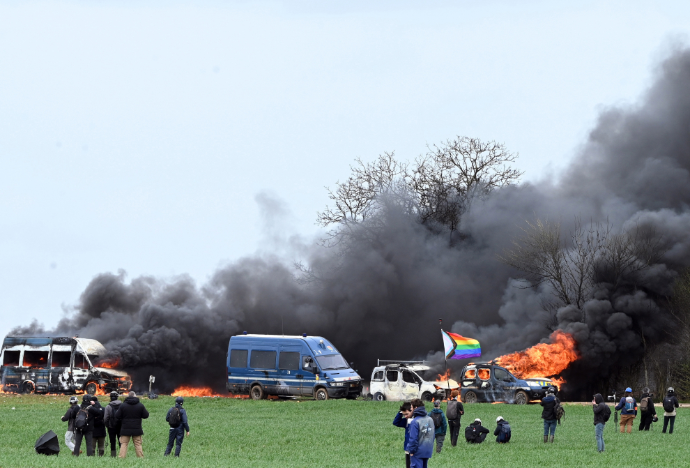 Clashes erupt during protest against new water storage infrastructure for agricultural industry in western France