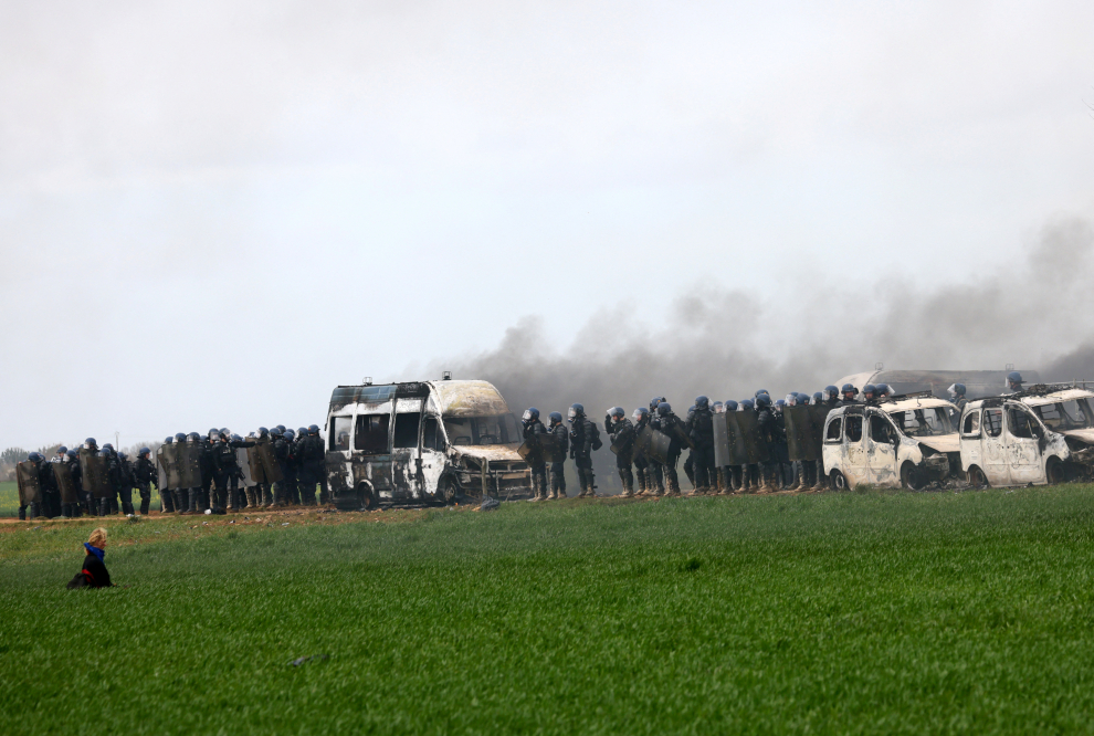 People demonstrate against agro industry water 'mega-basins' in Sainte-Soline