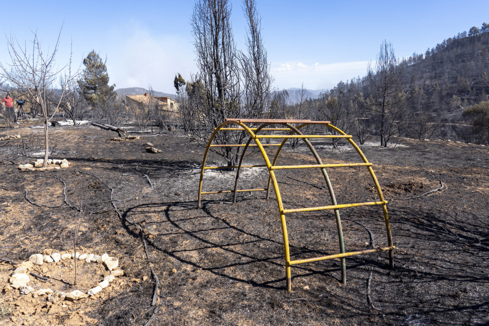 Incendio forestal en Teruel. Estado en el que han quedado algunas viviendas.