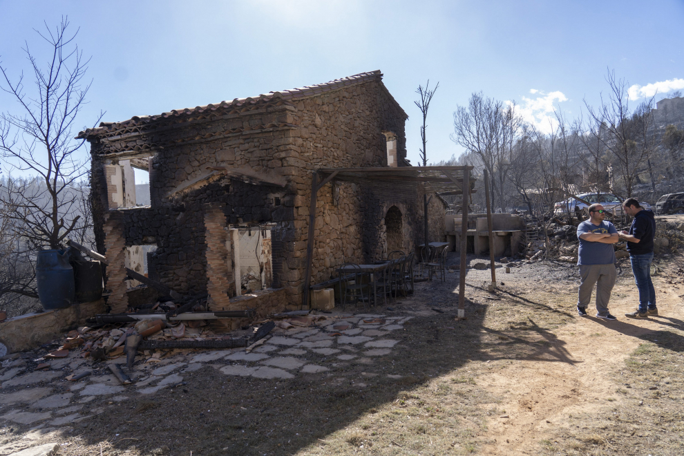 Incendio forestal en Teruel. Estado en el que han quedado algunas viviendas.