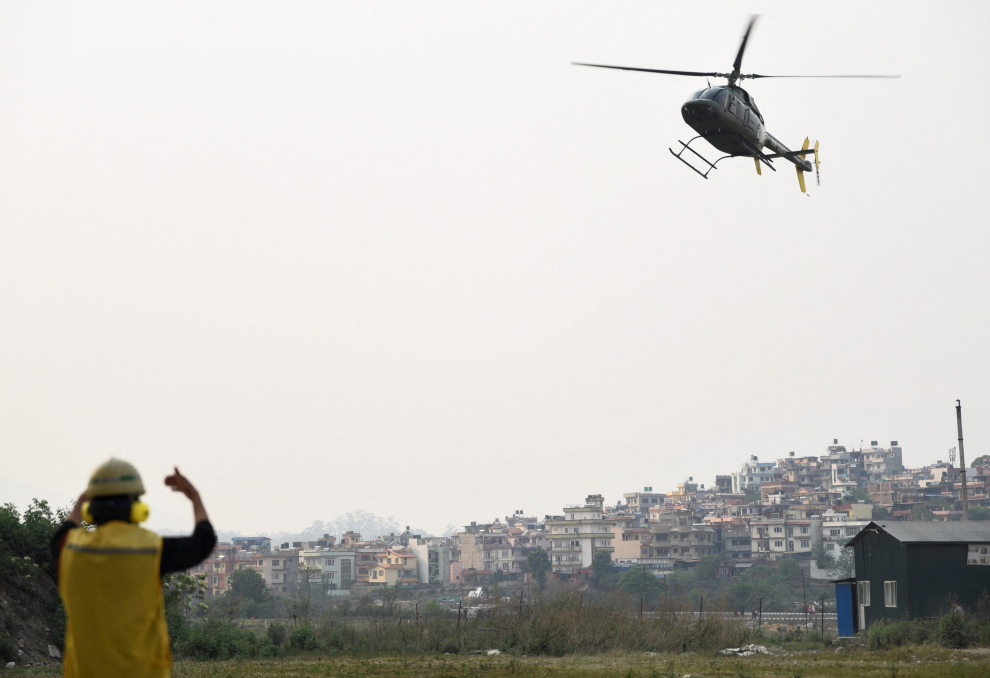 Indian mountaineer Anurag Maloo, 34, is put on a stretcher while being taken out from the helicopter after being rescued from Mount Annapurna, at Nepal Mediciti Hospital in Lalitpur, Nepal April 20, 2023. REUTERS/Monika Malla NEPAL-ANNAPURNA/RESCUE