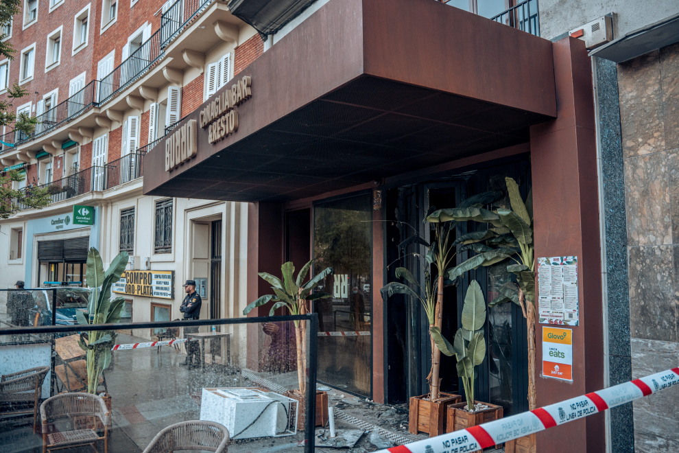 Imágenes del día después del incendio en el restaurante de Madrid