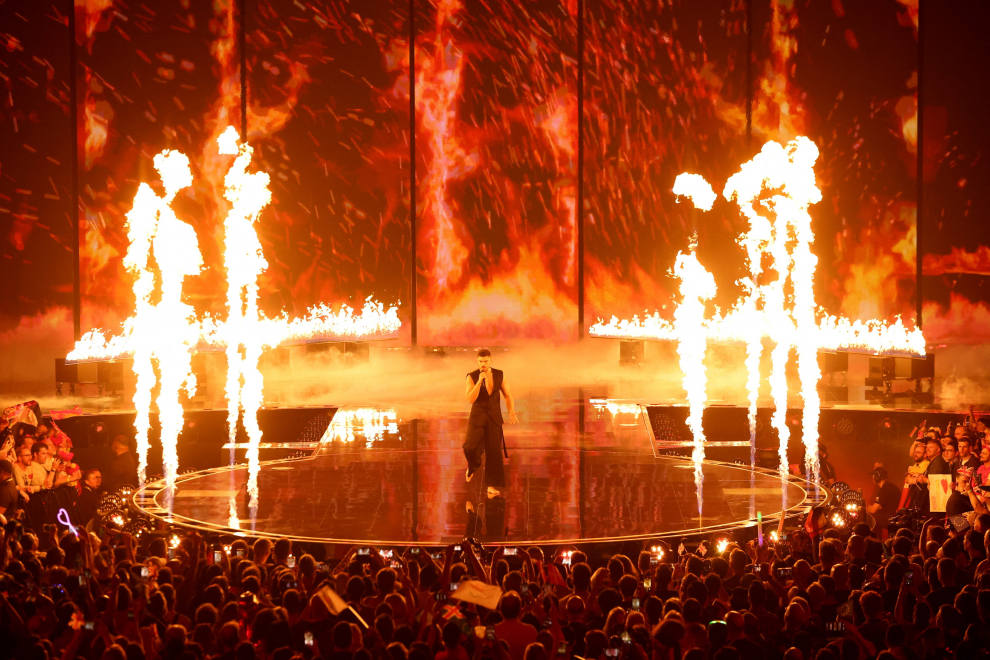 Theodor Andrei from Romania performs during the second semi-final of the 2023 Eurovision Song Contest in Liverpool, Britain, May 11, 2023. REUTERS/Phil Noble MUSIC-EUROVISION/