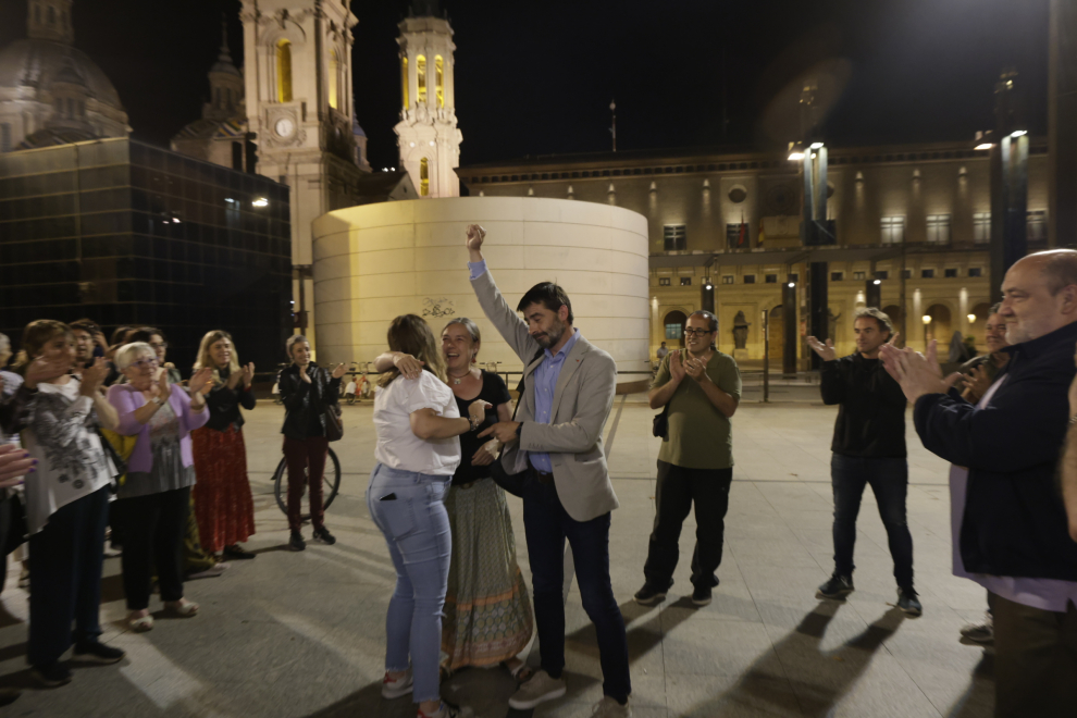 IU Aragón celebra los resultados de las elecciones autonómicas, en las que han conseguido un escaño