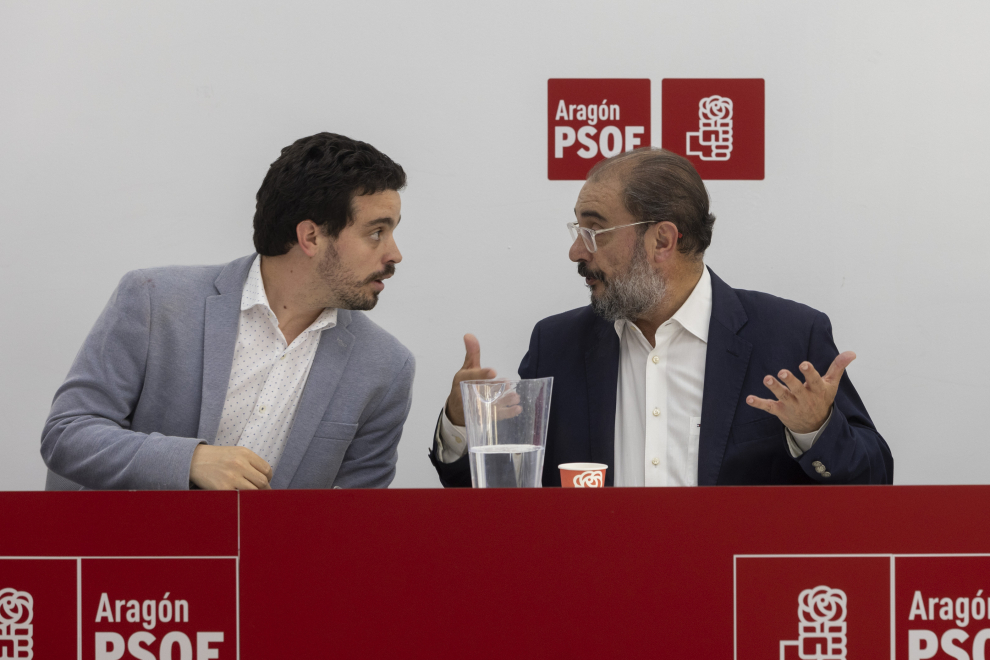 Foto de la reunión de la Comisión Ejecutiva Regional del PSOE Aragón, presidida por Javier Lambán