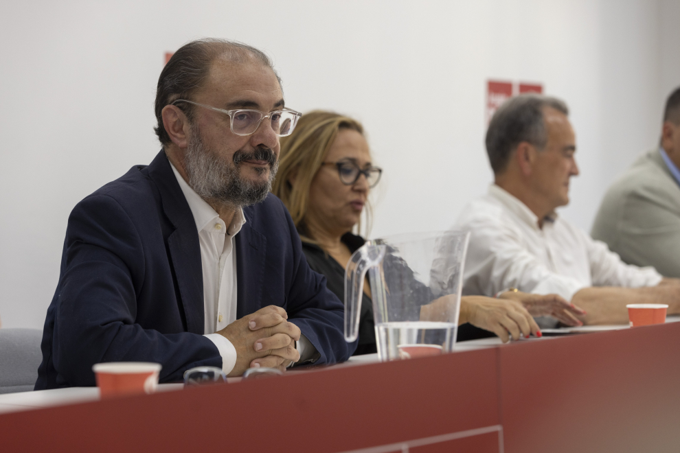 Foto de la reunión de la Comisión Ejecutiva Regional del PSOE Aragón, presidida por Javier Lambán