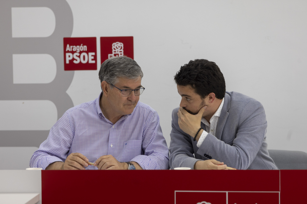 Foto de la reunión de la Comisión Ejecutiva Regional del PSOE Aragón, presidida por Javier Lambán