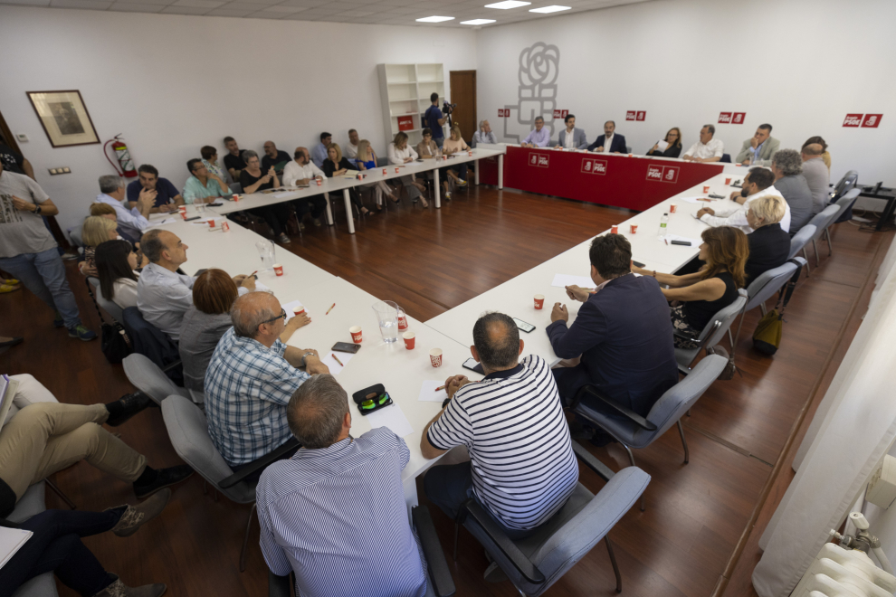 Foto de la reunión de la Comisión Ejecutiva Regional del PSOE Aragón, presidida por Javier Lambán