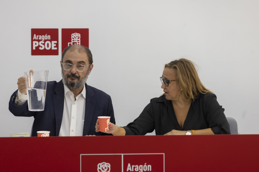 Foto de la reunión de la Comisión Ejecutiva Regional del PSOE Aragón, presidida por Javier Lambán