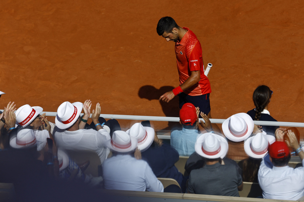 Tennis - French Open - Roland Garros, Paris, France - June 9, 2023 Serbia's Novak Djokovic in action during his semi final match against Spain's Carlos Alcaraz REUTERS/Kai Pfaffenbach TENNIS-FRENCHOPEN/