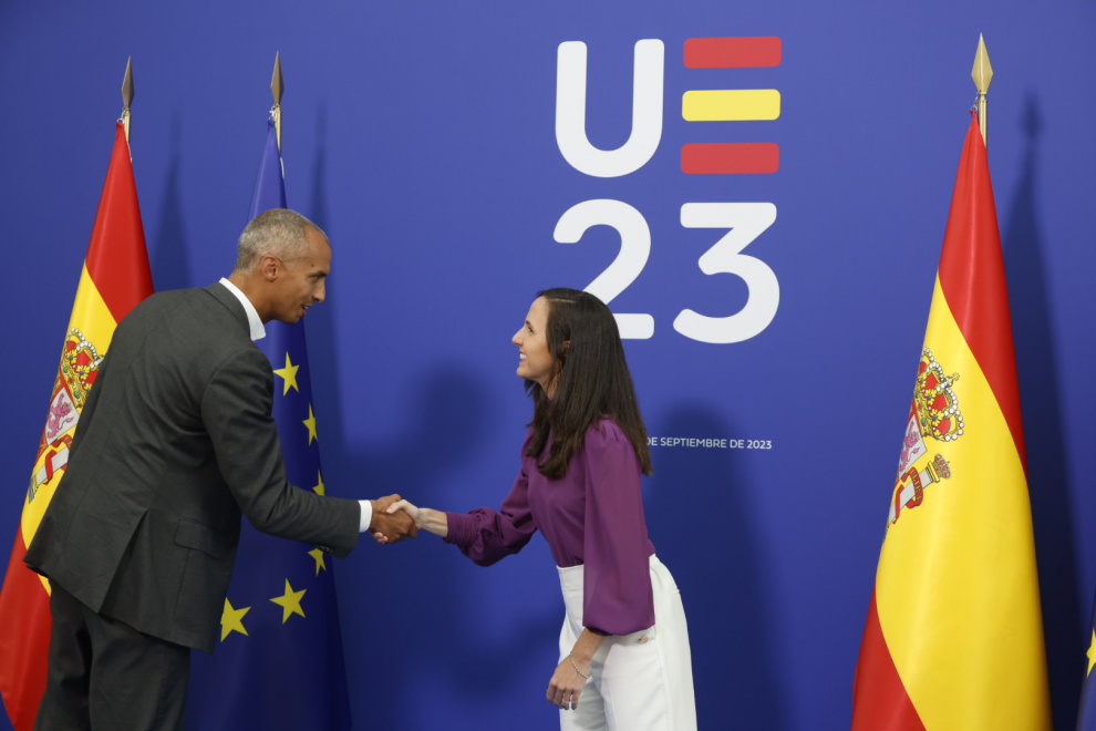 Cumbre ministerial de la UE en Zaragoza, con la ministra en funciones de Derechos Sociales y Agenda 2030 Ione Belarra recibiendo a sus homólogos europeos