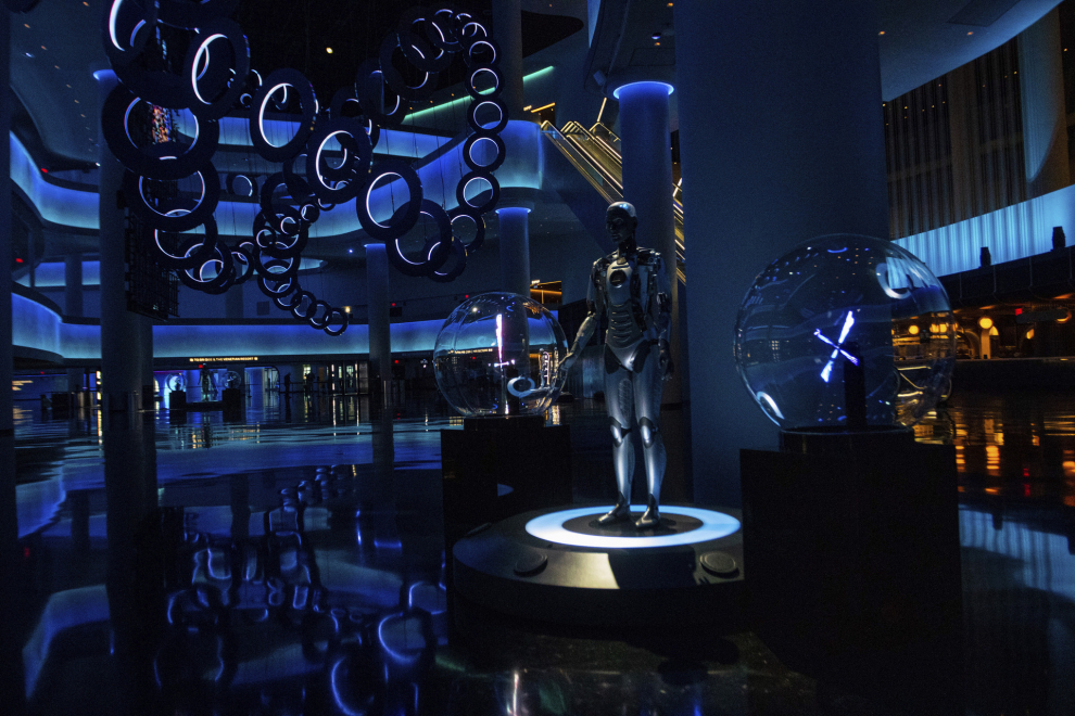 Technology and art displays are seen inside the Sphere, Thursday, Sept, 28, 2023, in Las Vegas (AP Photo/Ty O'Neil)