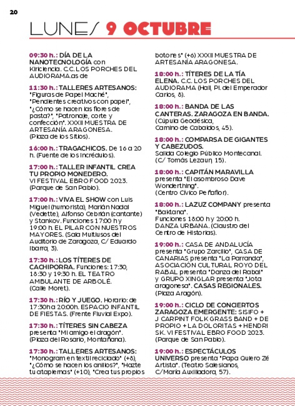 Programación del lunes 9 de octubre