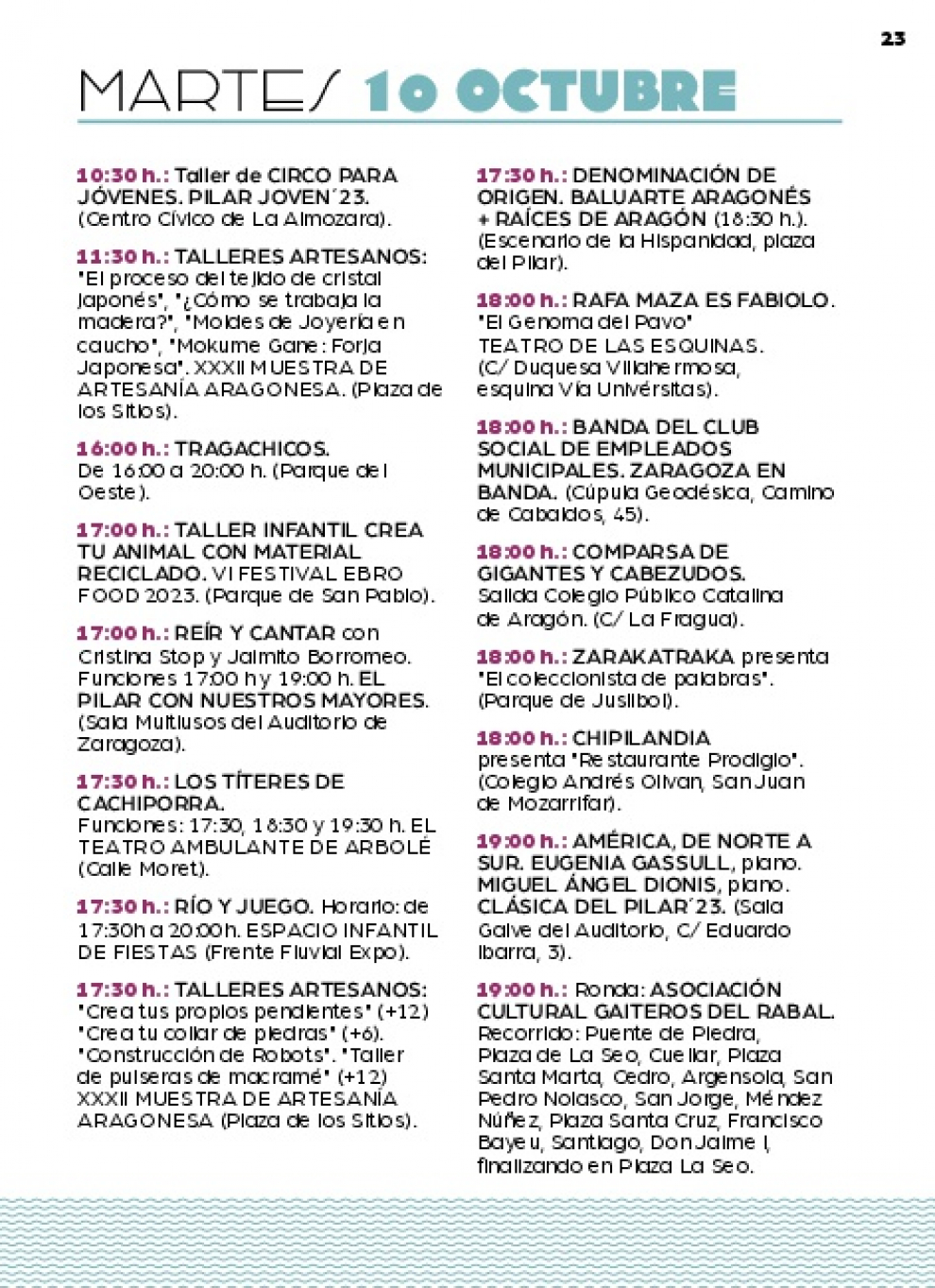 Programación del martes 10 de octubre