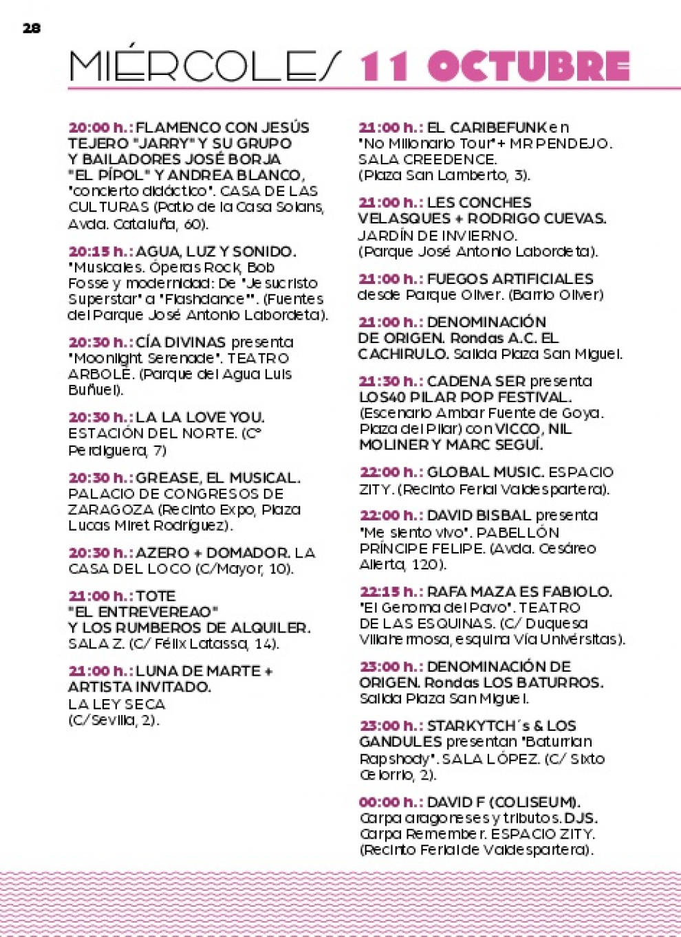 Programación del miércoles 11 de octubre