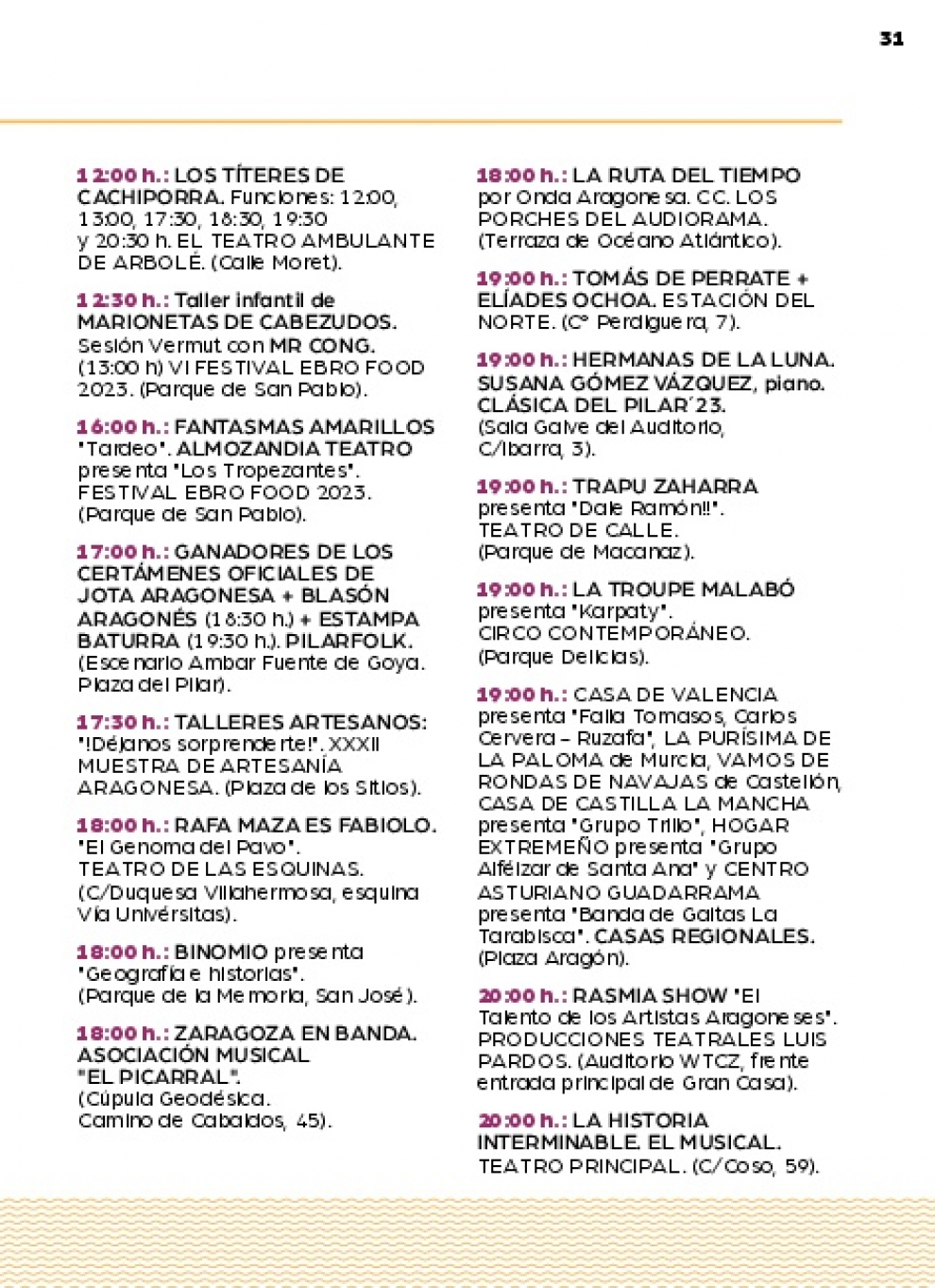 Programación del jueves 12 de octubre