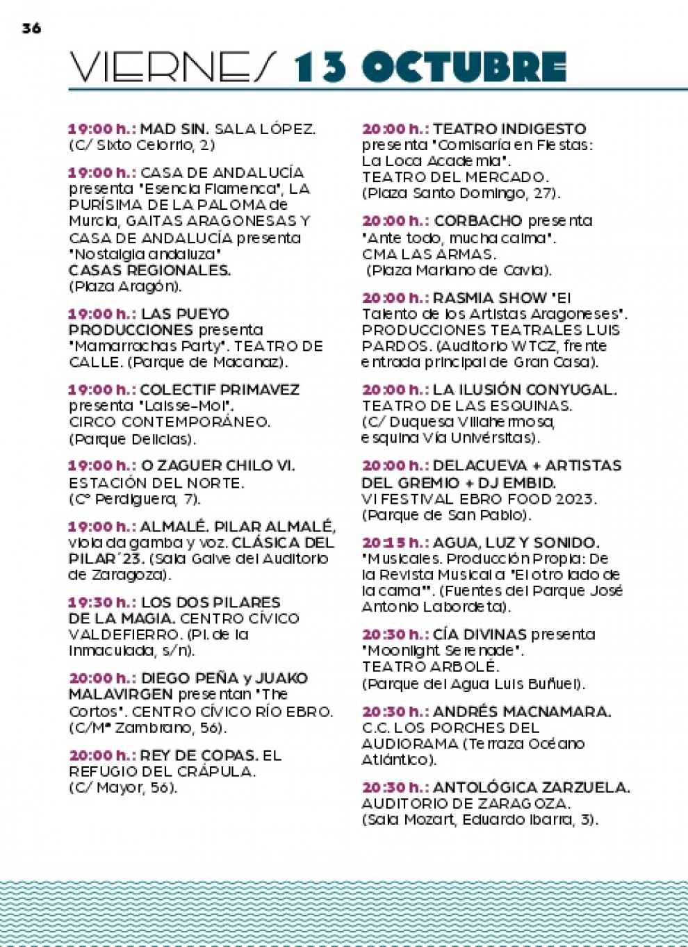 Programación del viernes 13 de octubre