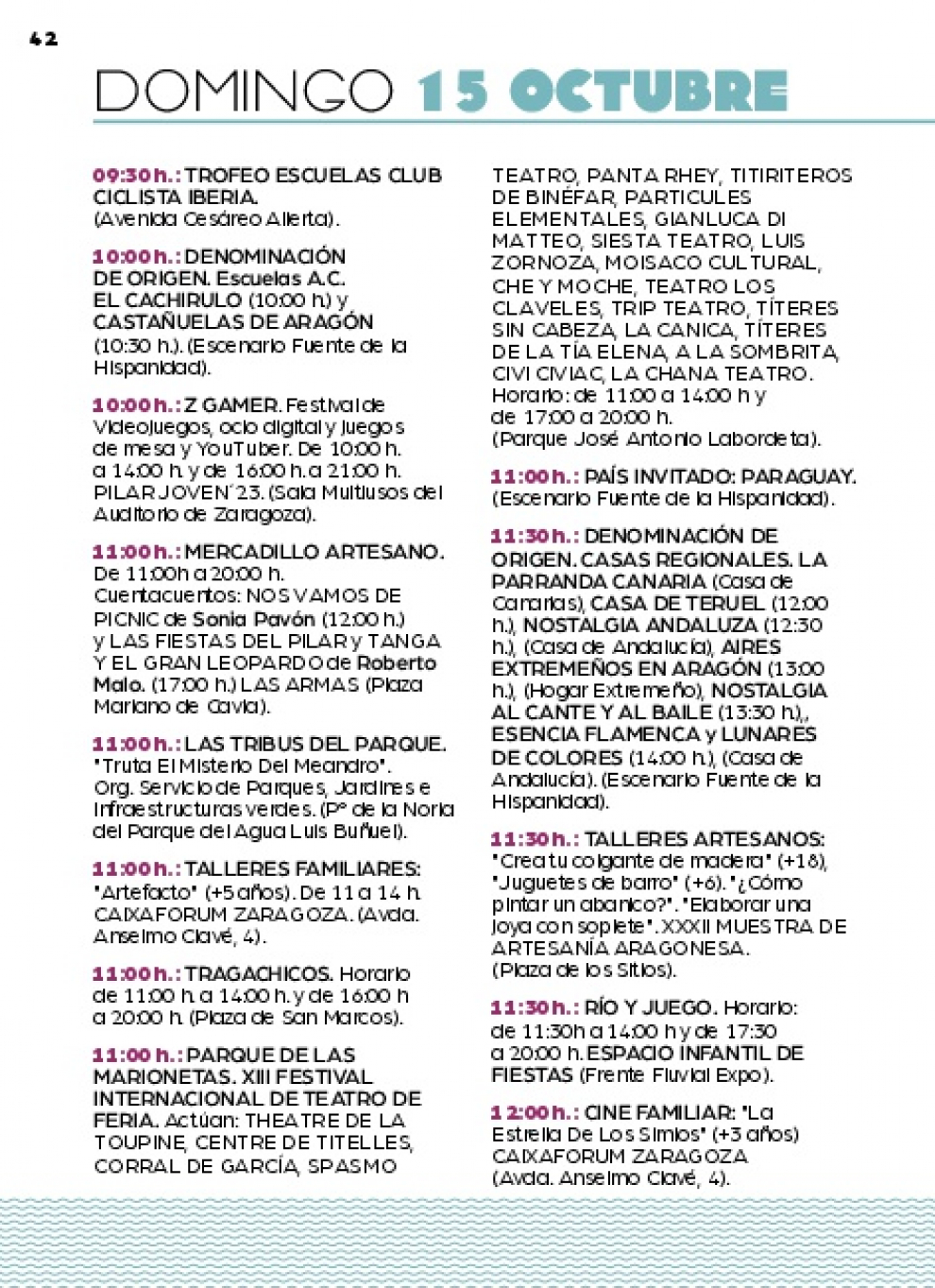 Programación del domingo 15 de octubre