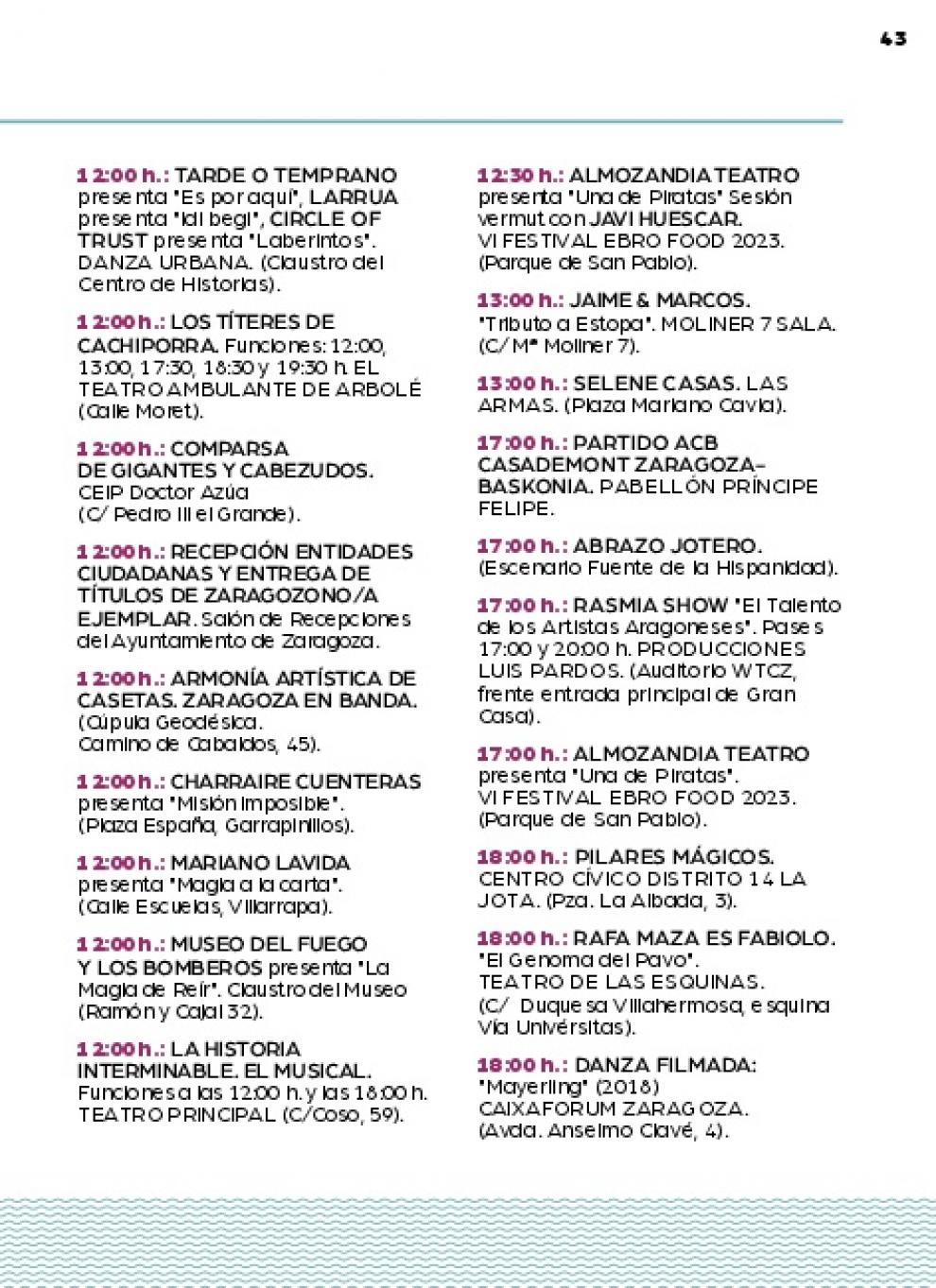 Programación del domingo 15 de octubre