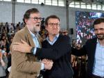Rajoy, junto a Ñuñez Feijoo y Casado, este domingo en Orense.