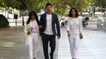 Javier Sanchez-Santos, who claims to be the son of award-winning Spanish singer Julio Iglesias, arrives with his mother Maria Edite Santos and his girlfriend Chiara to appear before a court in Valencia for a paternity case at City of Justice in Valencia, Spain, July 4, 2019. REUTERS/Stringer NO RESALES. NO ARCHIVES [[[REUTERS VOCENTO]]] PEOPLE-JULIO IGLESIAS/COURT