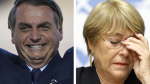 Combo de imágenes de Jair Bolsonaro y Michelle Bachelet