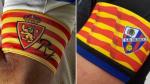 Los brazaletes de capitán del Real Zaragoza y la SD Huesca para el derbi.