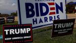 Carteles a favor de Trump y de Biden en Monroeville, Pensilvania.