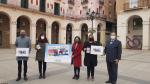 Presentación del cupón de la ONCE con el Mercado Medieval de Asapme Huesca en la plaza López Allué.