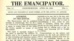Primer número de 'The Emancipator', publicado el 30 de abril de 1820.