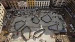 Vista aérea de la plaza de Salamero, con sus estructuras metálicas recién instaladas.