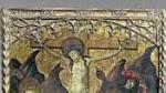 La obra. La 'Crucifixión' es una obra de 141,5 x 100 cm, que podría estar fechada entre 1440 y 1450. Se atribuye al pintor Blasco de Grañén.